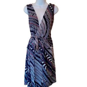 ANNE KLEIN Blue Printed Wrap Midi Dress Size 8